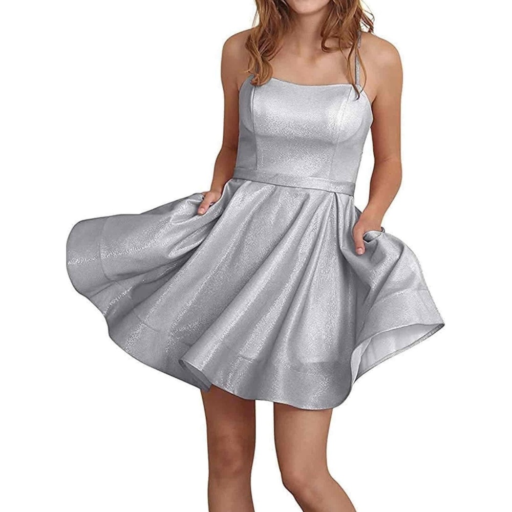 Thin Strapped Sweetheart A-Line Dress |Silver | Sz 4